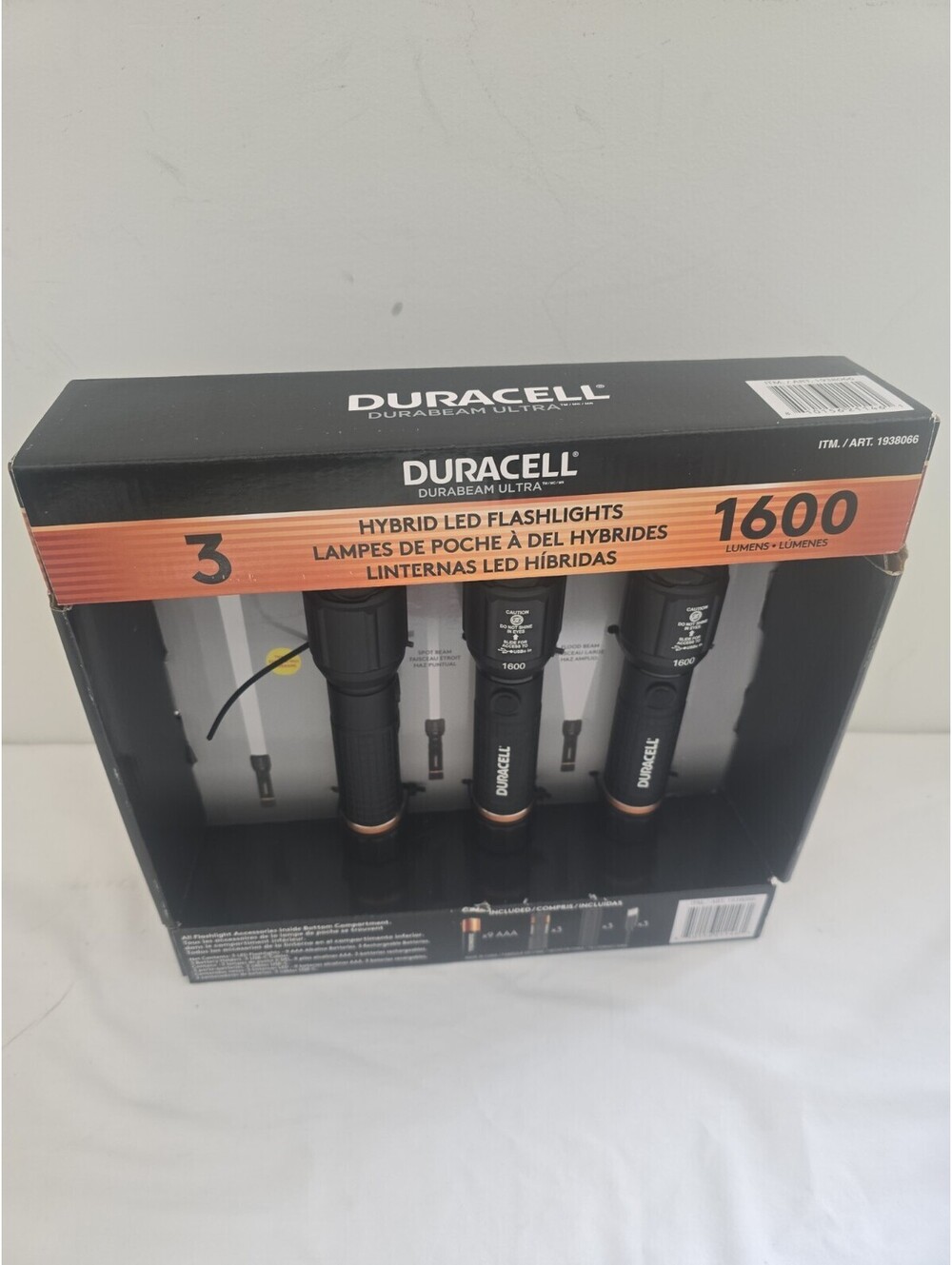3 Pack Duracell LED Flashlights 1600 Lumens Rechargeable or AAA USB-C Cables NEW